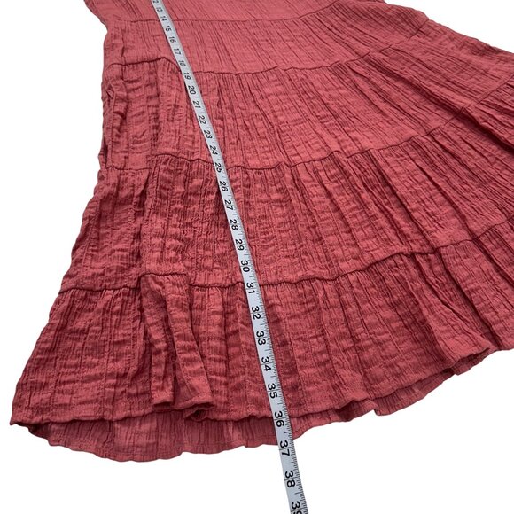 Knox Rose Women SZ M Ruffle Short Sleeve Tiered Mini Dress Rust Pink Rayon Blend - Picture 7 of 12